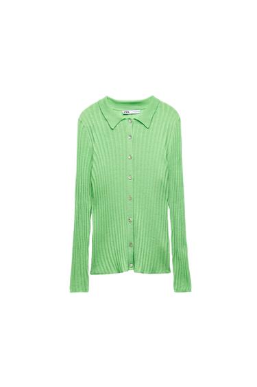 RIBBED KNIT BUTTONED POLO SHIRT