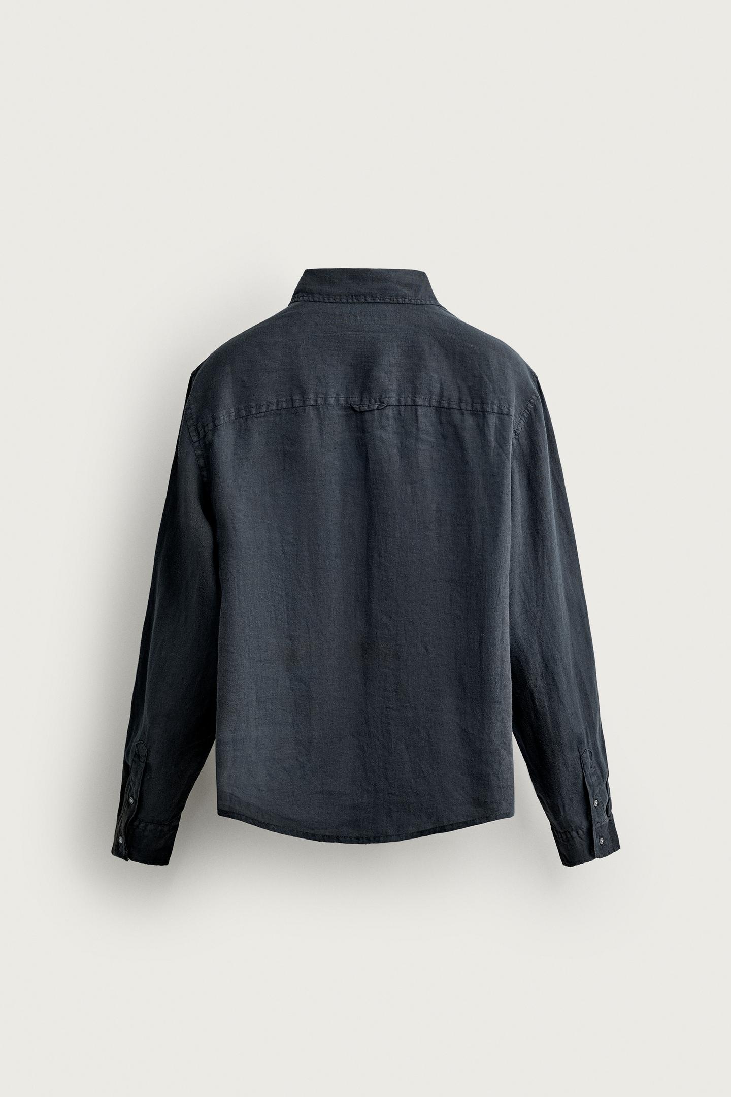 Мужская рубашка Zara 100% Linen Relaxed Fit, цвет: Тёмно-синий — фото 7