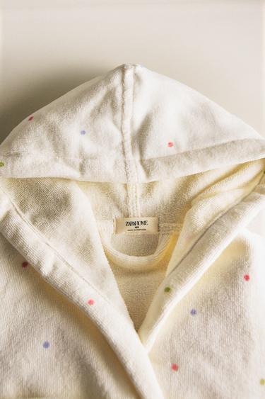 KIDS' VELOUR POLKA DOT BATHROBE - Oyster-white by Zara