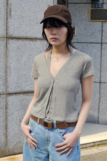 ダブルエフェクトジャケットトップスグレーマールZaraのダブルエフェクトジャケットトップス - グレーマール 