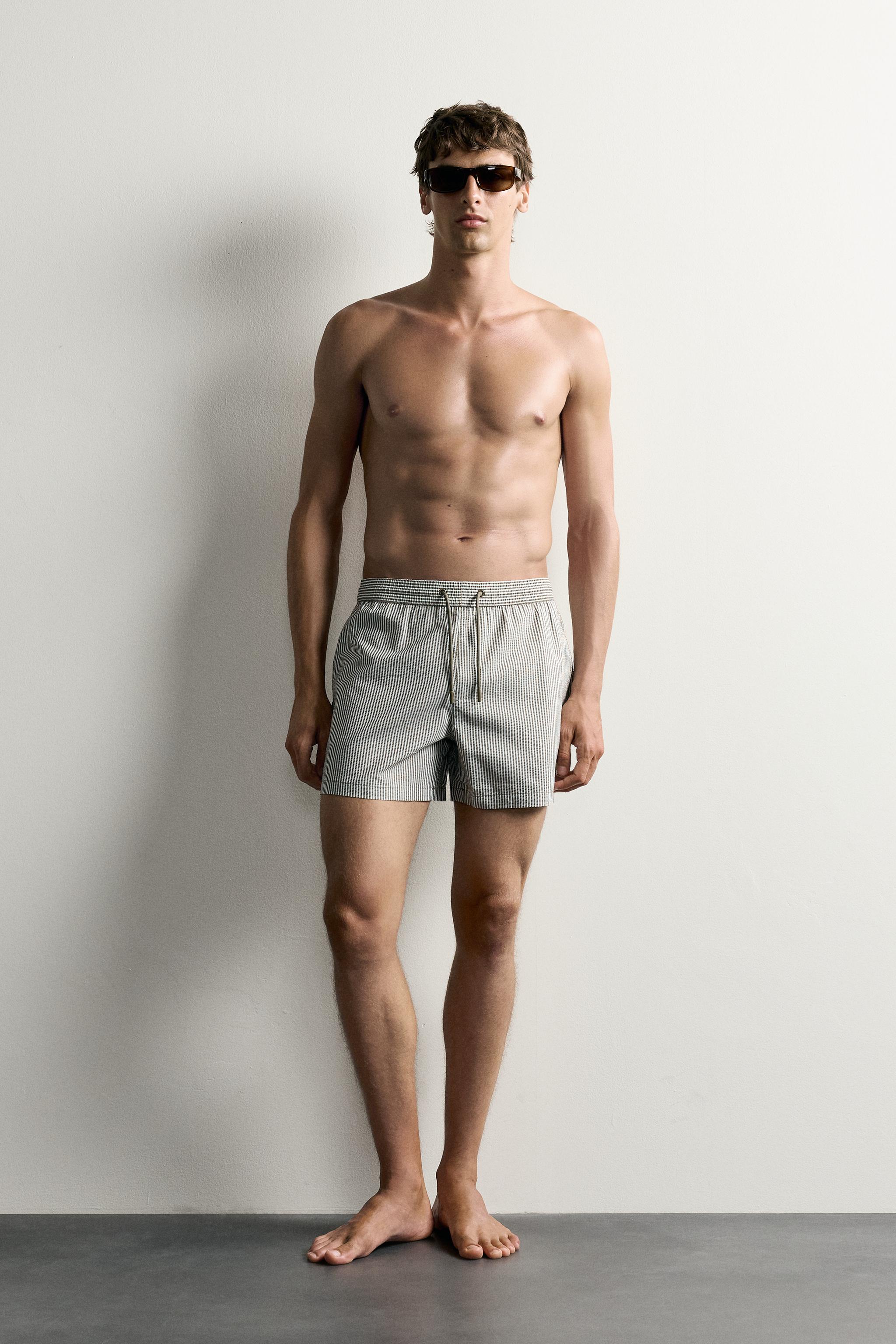 SEERSUCKER MID-LENGTH SWIMSUIT — Khaki (alternate view)
