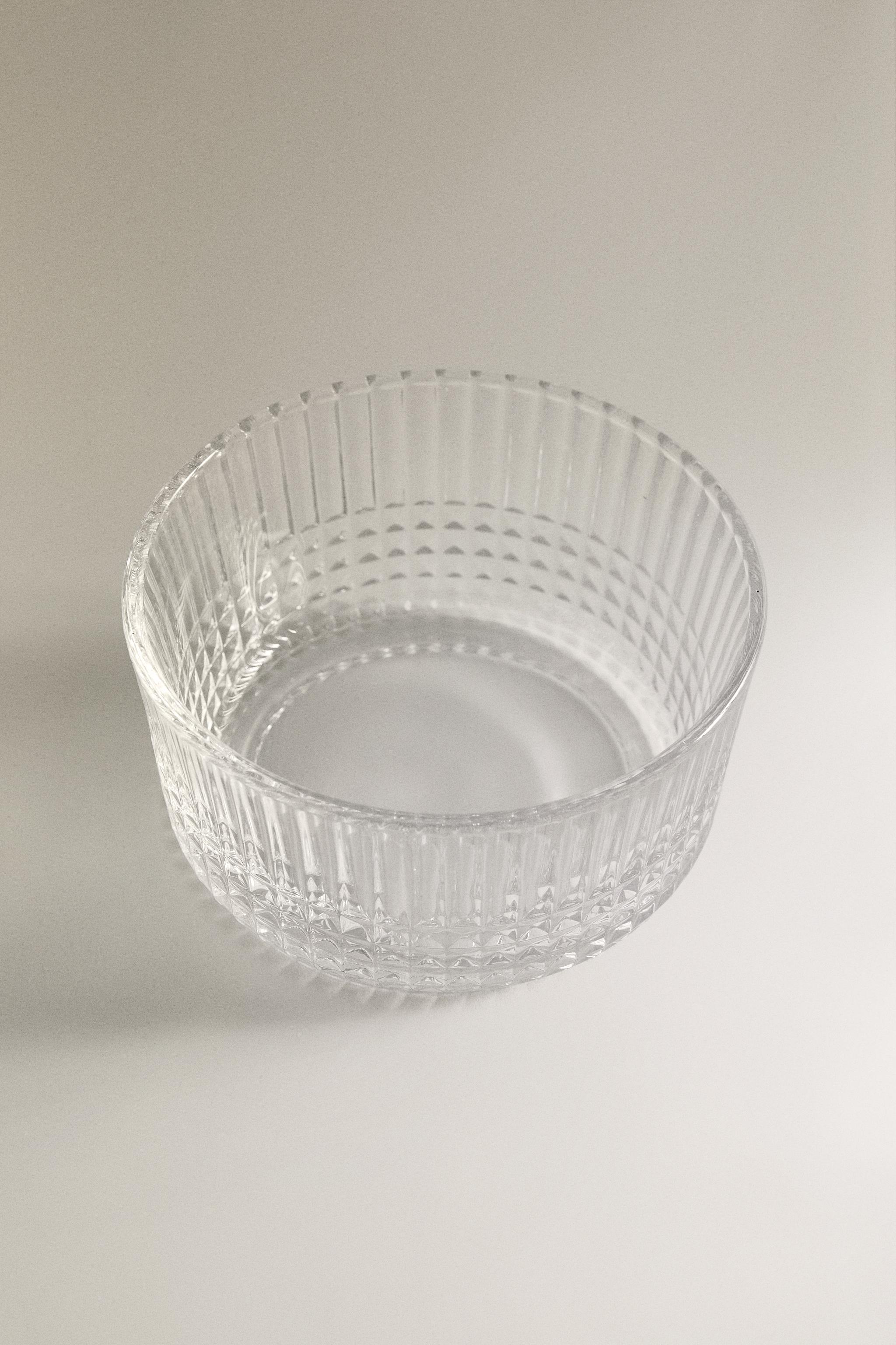 MINI GLASS BOWL WITH RAISED GEOMETRIC DESIGN — Transparent