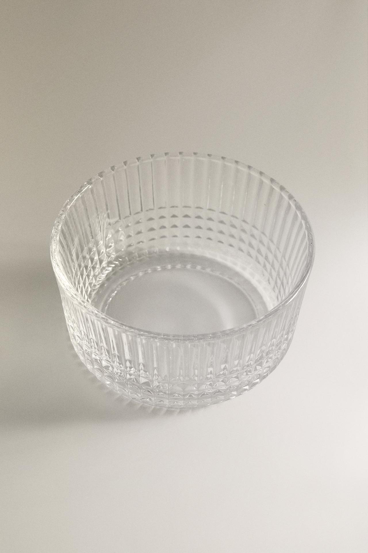 MINI GLASS BOWL WITH RAISED GEOMETRIC DESIGN — Transparent