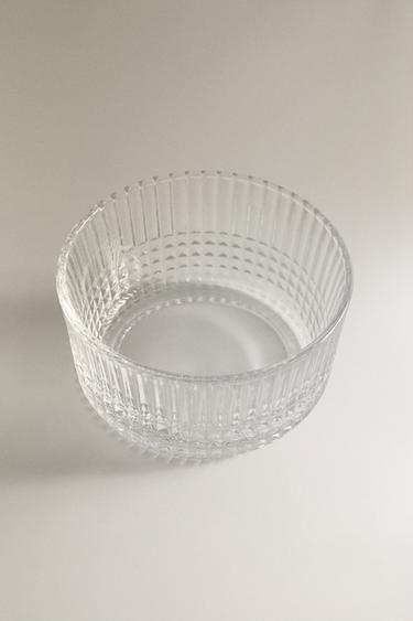 MINI GLASS BOWL WITH RAISED GEOMETRIC DESIGN — Transparent 3