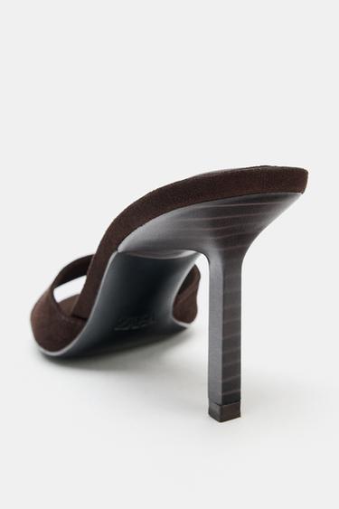 SANDALES À TALONS EN CROÛTE DE CUIR - Marron de Zara - Image 4