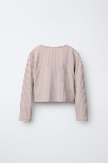 T-SHIRT CROISÉ CANNELÉ BALLET - rose poudré de Zara - Image 1