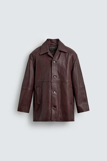 CAZADORA PIEL TEXTURA - Burdeos de Zara
