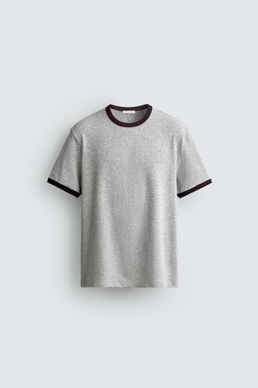 BASIC CONTRAST RIB T-SHIRT - Grey marl by Zara