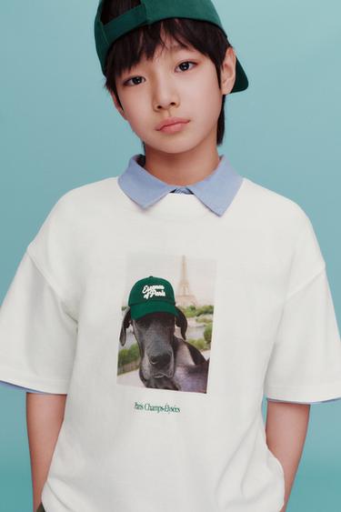 Zara 狗狗印花 T 恤 - 白色