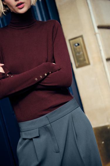 Zara BASIC BUTTONED KNIT SWEATER - Burgundy