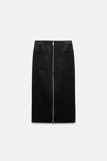 Zara 人造麂皮窄裙 - 黑色