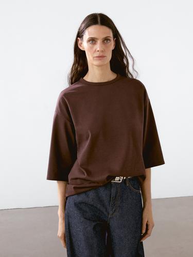 T-shirt oversize heavy weight - Marron de Zara