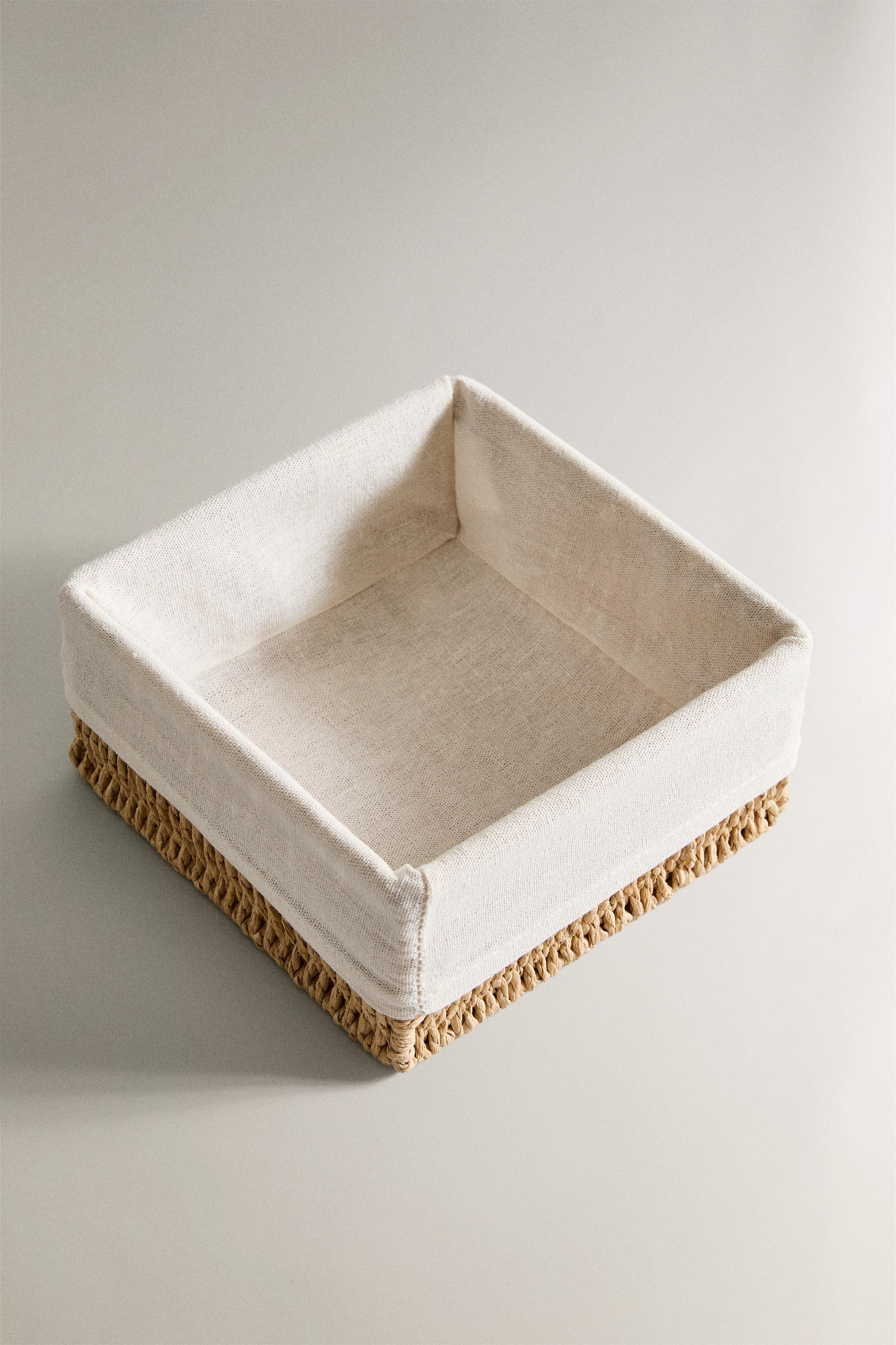 SQUARE BASKET WITH COTTON LINING — Light beige