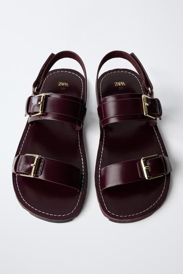 SANDALES À BOUCLES EN CUIR - Grenat de Zara - Image 3