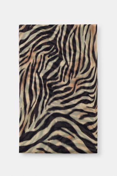 ANIMAL PRINT MODAL SILK SCARF - Beige by Zara