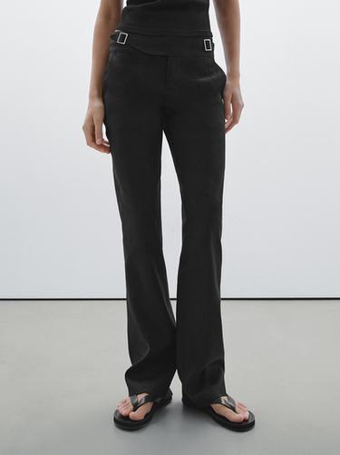 Zara Straight-leg low-rise stretch trousers - Black