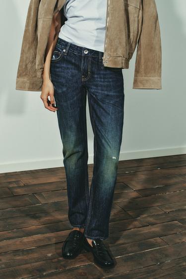 Zara TRF 低腰直筒牛仔褲 - 海藍色