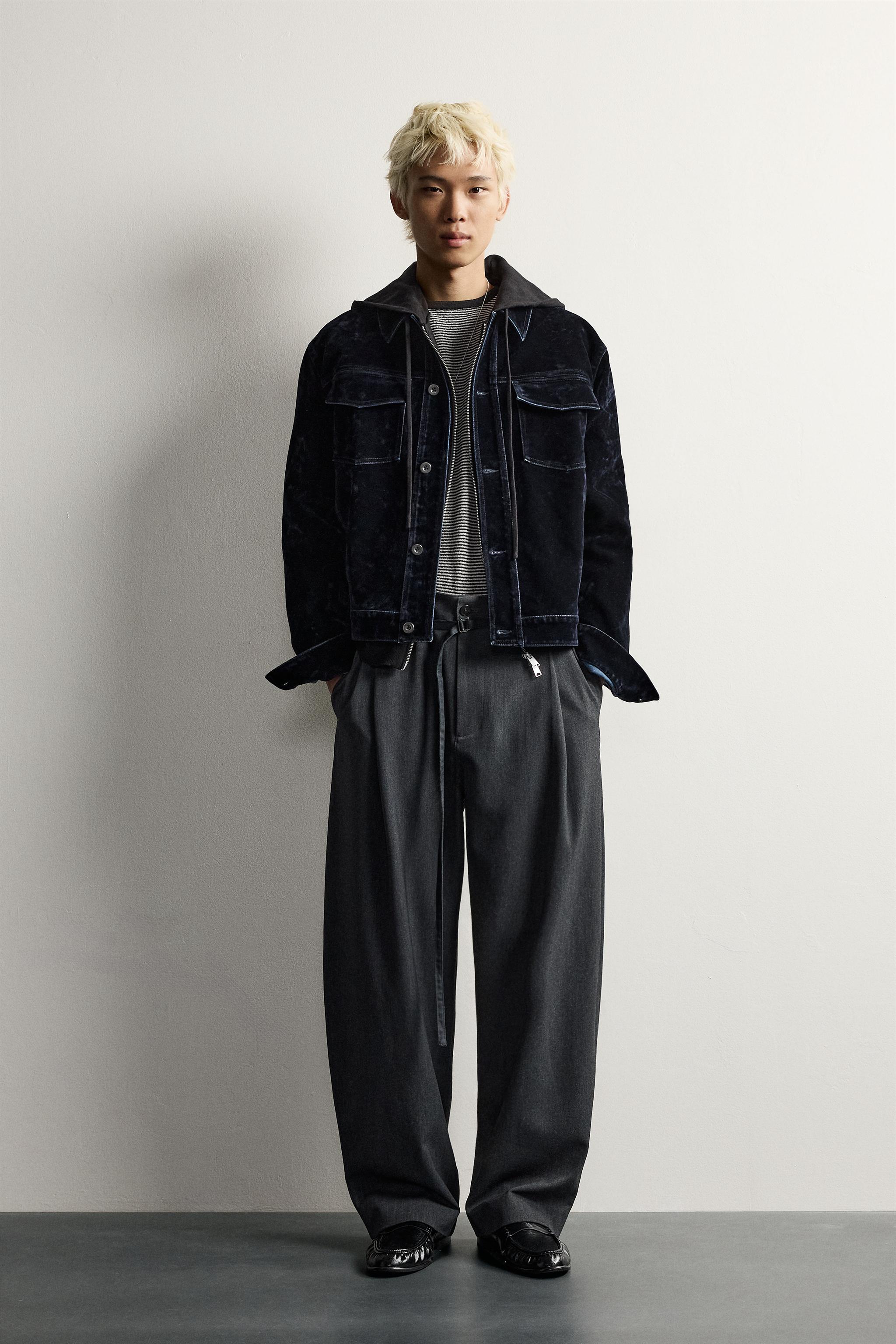 フロッキー デニム クロップドジャケット - ブルー | ZARA Japan / 日本