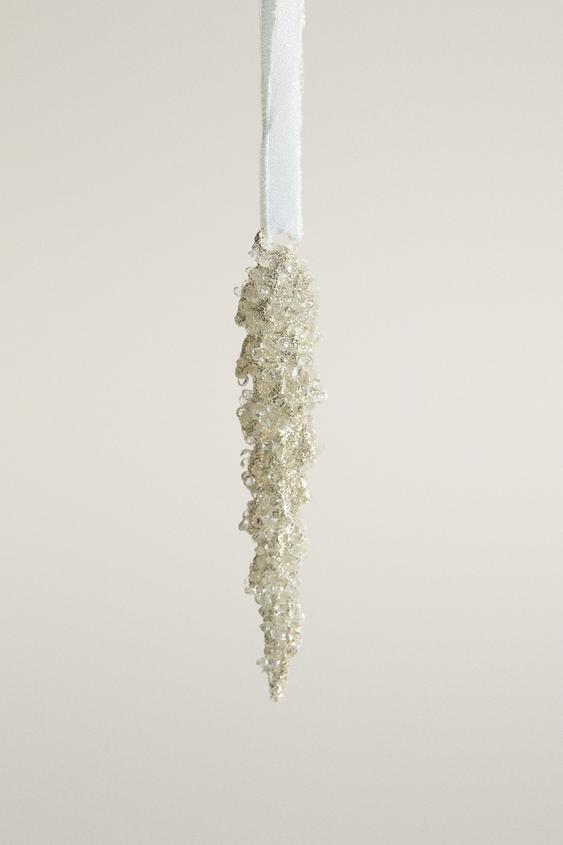 Zara GLITTERY DROP CHRISTMAS TREE ORNAMENT - Silver - Image 0