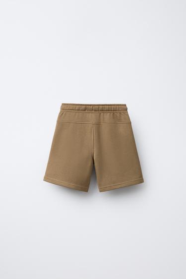 STRAIGHT FIT TEXTURED TEXT BERMUDA SHORTS - Dark tan by Zara - Image 1
