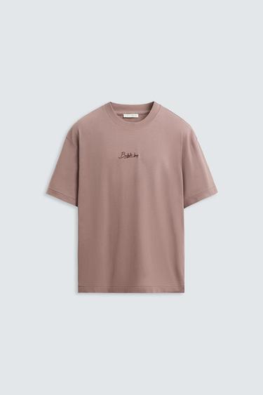 Zara COMBINED EMBROIDERY T-SHIRT - Pale pink