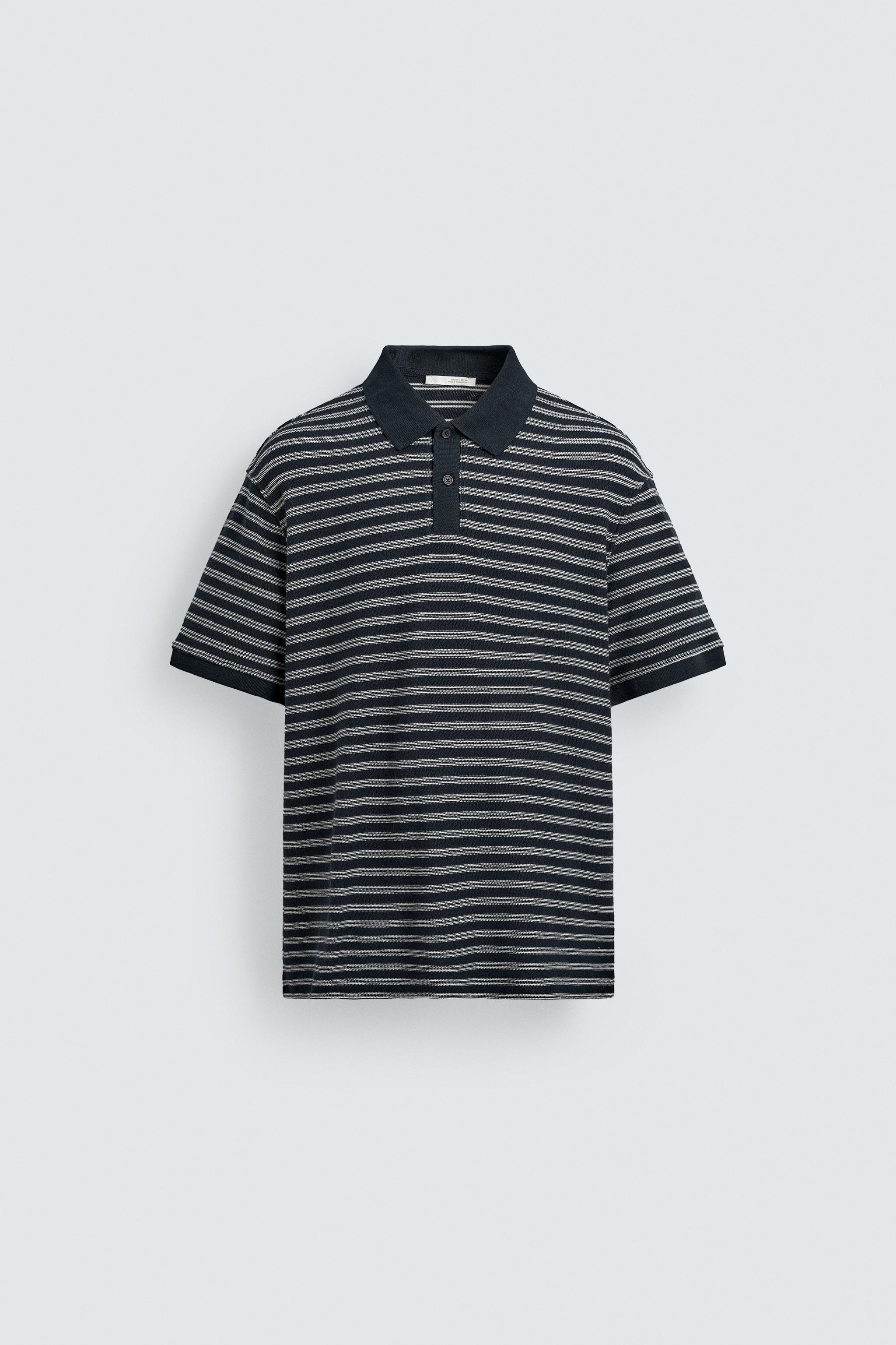 REGULAR FIT STRIPED JACQUARD POLO — Navy / White