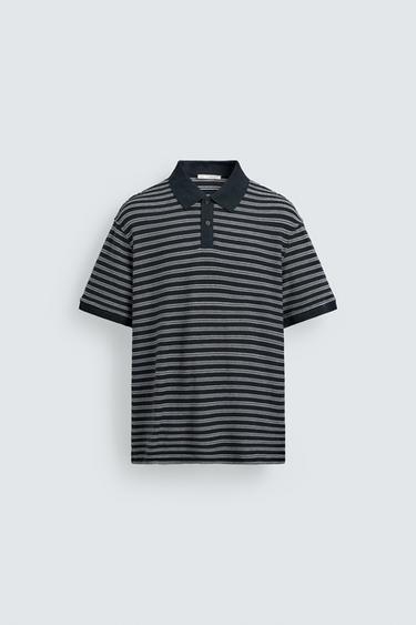POLO REGULAR FIT JACQUARD A RIGHE - Marino / Bianco di Zara