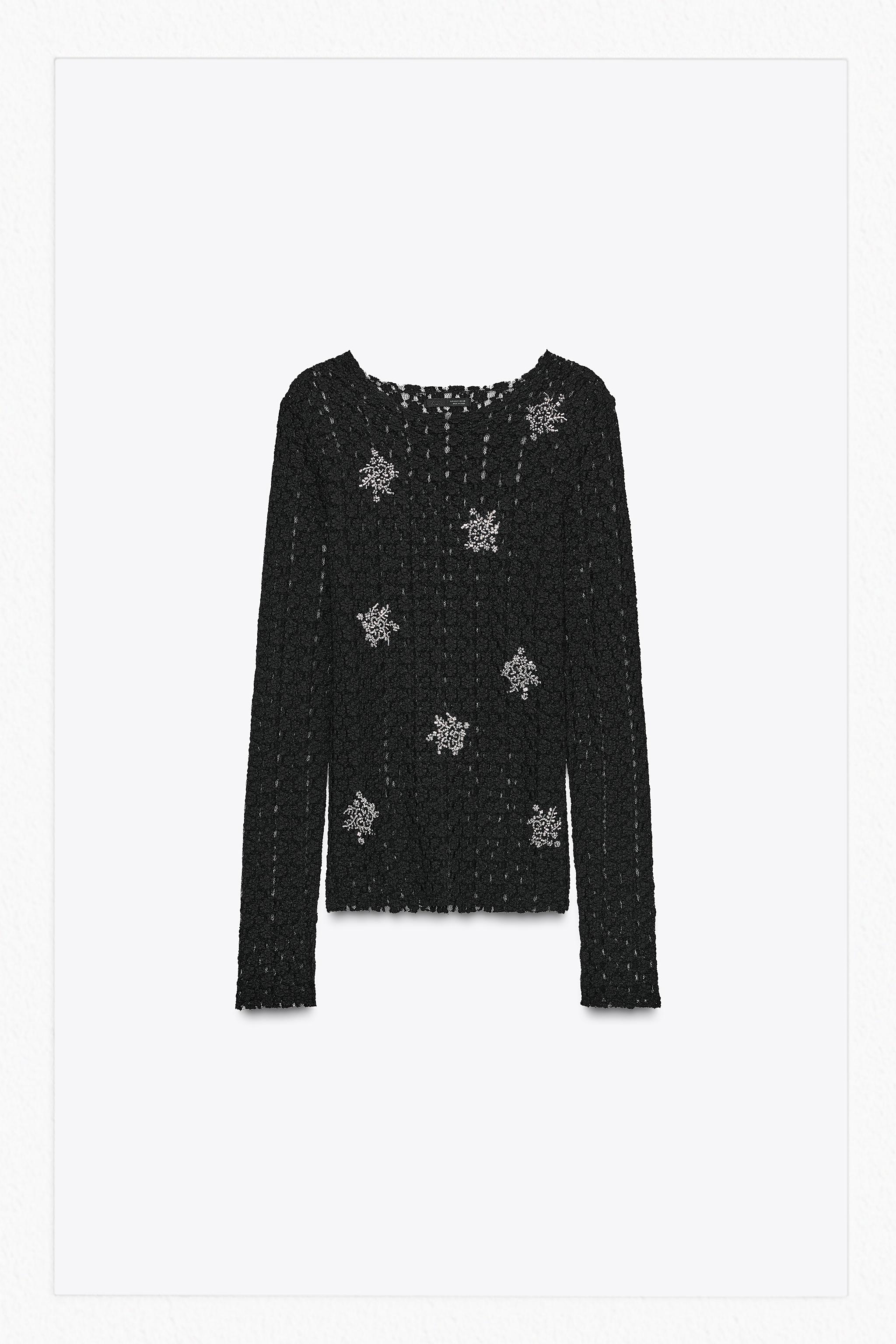 ZARA 黒 レースディテール クロップドブラウス M ZARA 黒 レースディテール クロップドブラウス M