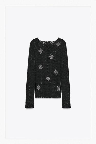 توب دانتيل بخرز - أسود by Zara