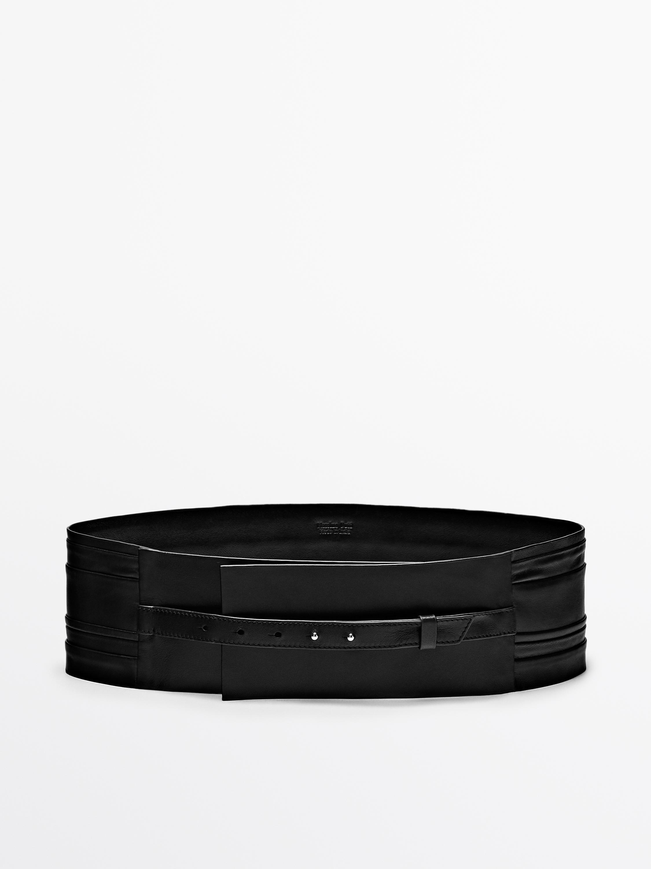 Pleated nappa leather sash belt