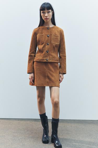 VESTE EN CUIR DAIM 100 % ZW COLLECTION - Tabac de Zara - Image 0
