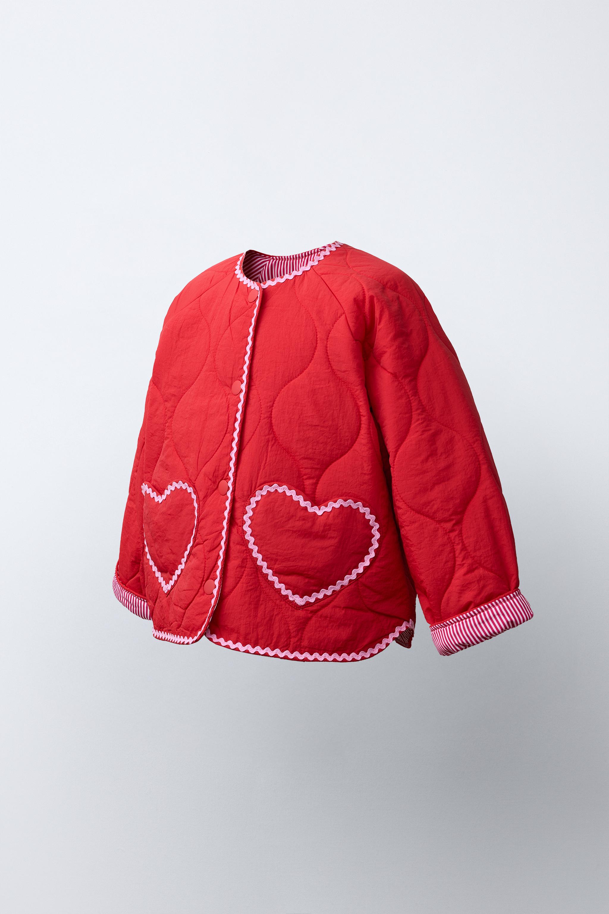 HEART QUILTED JACKET — Red