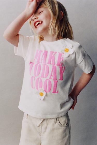 CAMISETA TEXTO APLIQUE FLORES - Blanco de Zara