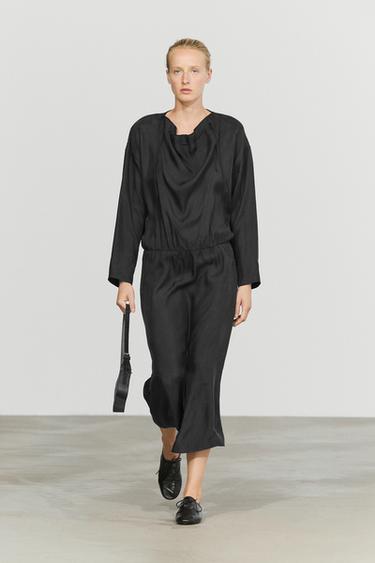 Zara Fluid midi dress with collar detail - Black - Image 0