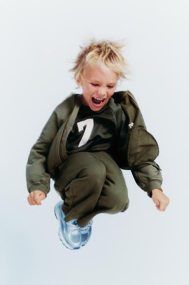 Zara STRAIGHT LOGO PLUSH PANTS - Khaki