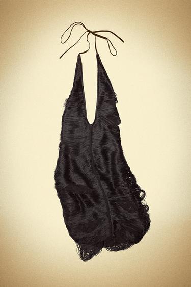 Zara SHORT HALTER FRINGED DRESS - Black