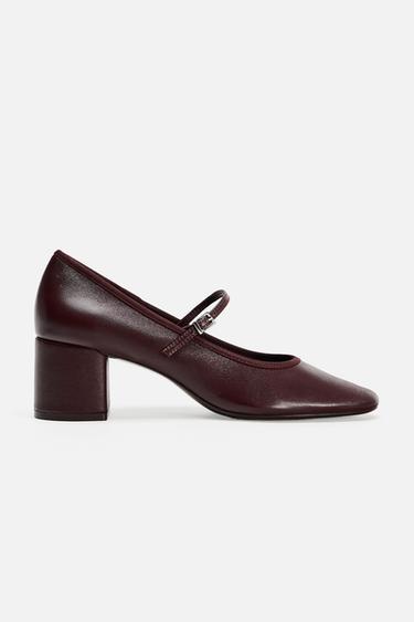 LEATHER STRAP HEELED SHOES - Burgundy Red by Zara
