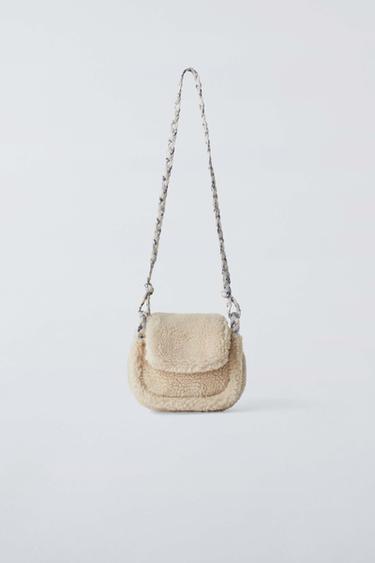 Zara FAUX SHEARLING CROSSBODY BAG - Off White