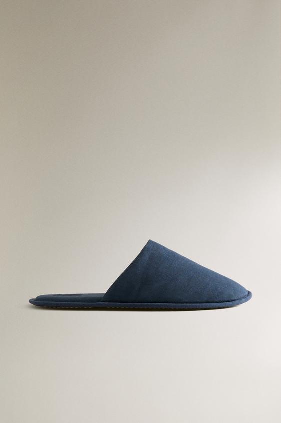 LINEN MULE SLIPPERS - Navy Blue by Zara - Image 0