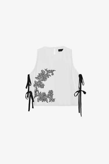 EMBROIDERED FLORAL TIE TOP - Ecru de Zara - Image 5