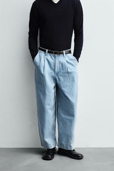 PANTALÓN DENIM CHINO WIDE FIT PLIEGUES - Azul claro de Zara