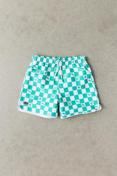 AGES 6-14 / CHECKERBOARD LOGO RUBBERISED SWIMMING TRUNKS - Green by Zara
