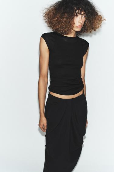 JUPE MI-LONGUE À PLIS - Noir de Zara - Image 2