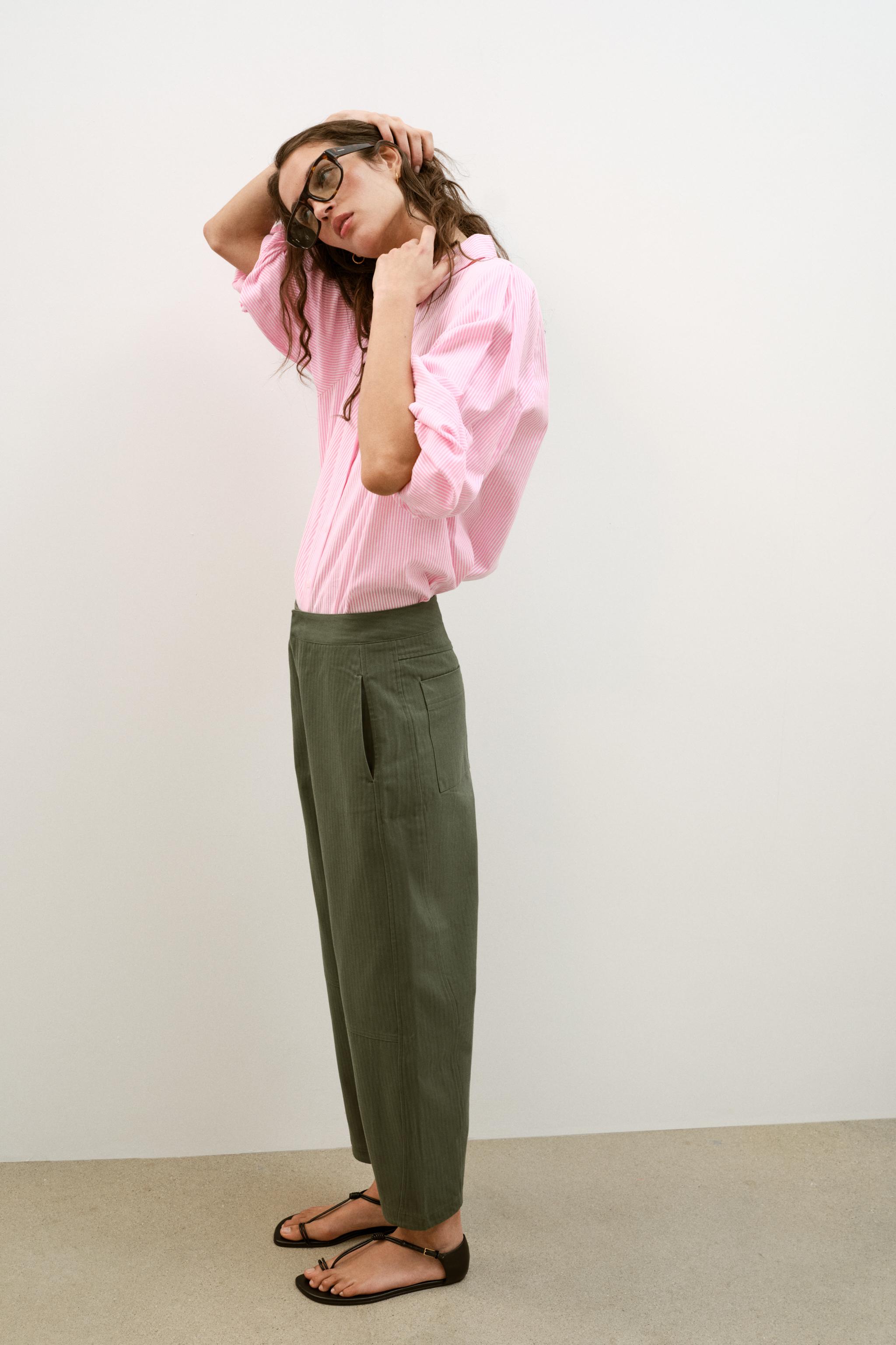 HERRINGBONE BARREL TROUSERS