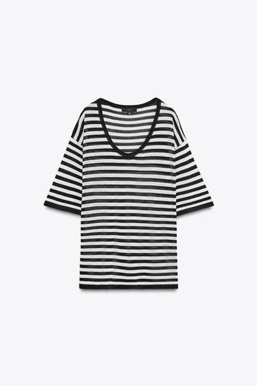 TOP OVERSIZE PUNTO MANGA CORTA - Marino / Blanco de Zara