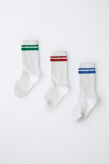 SET 3 ĐÔI BÍT TẤT CAO CỔ HỌA TIẾT KẺ NGANG - Màu trắng từ Zara