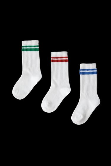 Zara THREE-PACK OF STRIPED LONG SOCKS - White