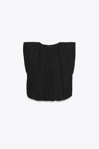 Zara ZW COLLECTION BALLOON POPLIN TOP - Black