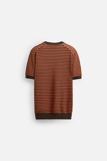T-SHIRT EN MAILLE À DENTELLE RAYURES - Orange de Zara - Image 7