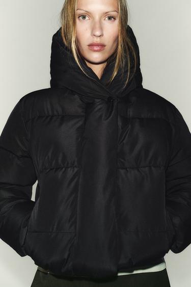 SHORT WATER-REPELLENT WINDPROOF HOODED ANORAK - Black by Zara